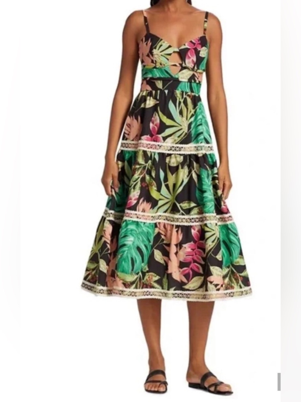 PatBO Tropicalia Jute Trim Midi Dress